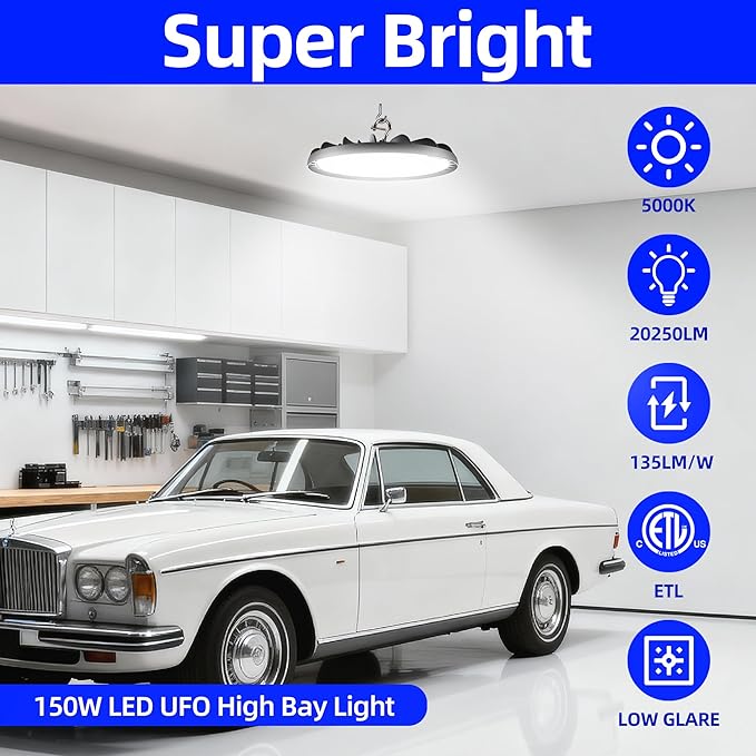 hykolity LED High Bay Light 150W 5000K 20250lm UFO LED High Bay Light Fixture [450W MH/HPS Equiv.] 100-277V IP65 Commercial Warehouse Area for Wet Location 4 Pack