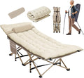 Wide Folding Camping Cots with Pillow &amp Extra Thick 3 Inch Matress Cots for Sleeping 900 LBS Camping Bed for Adults with Cushion Sleeping Cot (Cream)