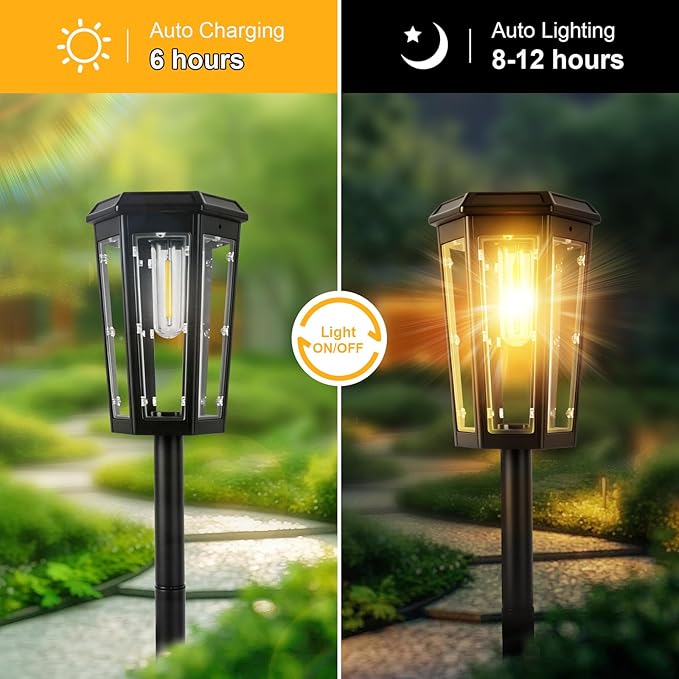 echosari 8 Pack Solar Pathway Lights Outdoor Waterproof Solar Lights Outdoor Auto On/Off Long-Lasting Solar Powered Garden Lights Driveway Lights for Yard Path Landscape Walkway Lawn（Warm White）