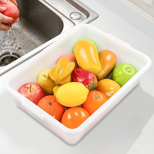 White Small Plastic Bus Pans 4 Packs Food Service Bus Tubs 8 Liters