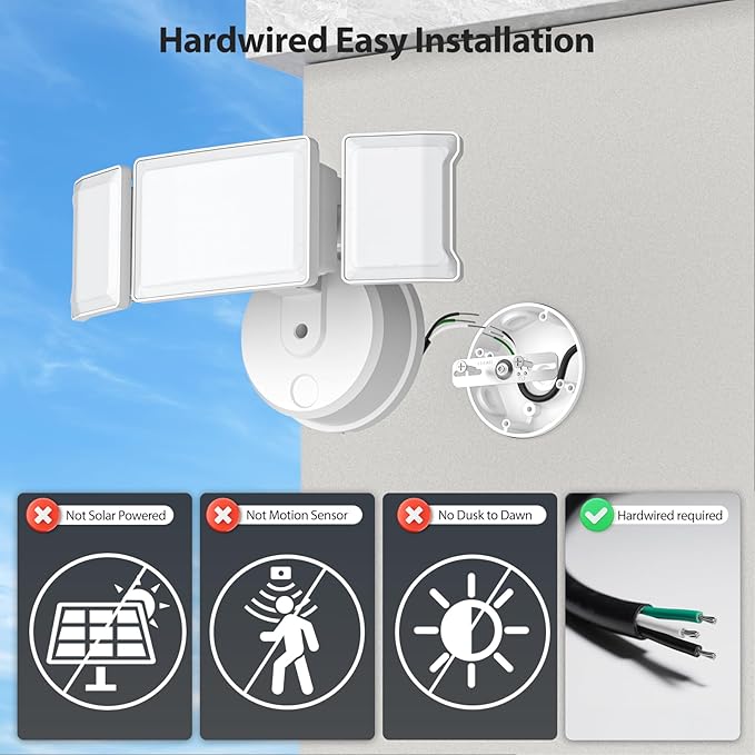 Olafus 60W Flood Lights Outdoor 2 Pack Switch Controlled LED Security Lights 6000LM 6500K Outside Floodlight IP65 Waterproof Exterior Light Fixture for House Yard Garage Wall/Eave Mount White