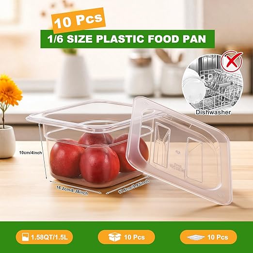 West Bay 10-Pack 1/6 Size 4''Deep NSF Polycarbonate Food Pans with Lids Clear Commercial Hotel Pans Food Storage Containers for Restaurant Food Prep Buffet Salad Bar Home Kitchen &amp Catering
