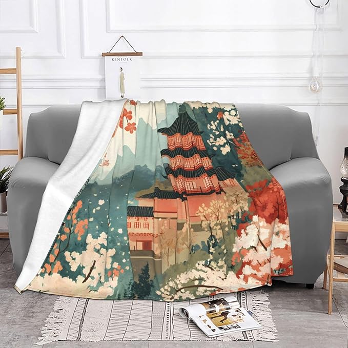 Landscape Illustration Soft Fleece Blanket 60 * 50 inch Soft Sofa Blanket Suitable for Sofa Camping Travel Night Cover Blanket