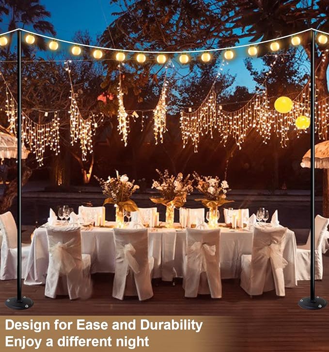 Queension 10FT Ground Base String Light Poles for Outdoor String Lights for Garden Backyard Patio Lighting Stand for Parties Bistro &amp Weddings 2 Pack