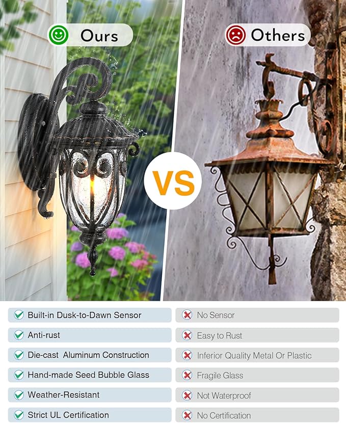 VIANIS Dusk to Dawn Porch Lights Outdoor Outdoor Wall Lights Oil Rubbed Bronze Waterproof Outside Lights for House House Entryway Porch Garage Anti-Rust Vintage Style