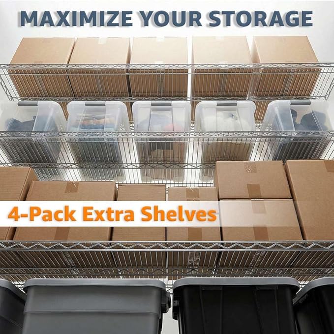 4-Pack 14x60 Wire Shelf Chrome | Metal Storage Rack Add-On Shelves Replacement Parts Kit