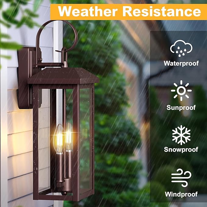 Bronze Large Porch Lights Outdoor 18 Exterior Wall Fixture with Clear Glass 2-Light E12 Socket Base Aluminum Outside Waterproof Wall Light Sconce for House Porch Patio Garage