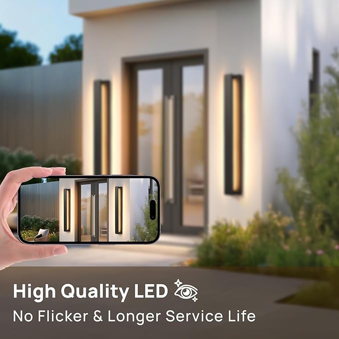 31.5 in Modern Outdoor Wall Light Fixtures 3000K LED Exterior Lighting Fixtures Long Black Outside Porch Light for House Garage Patio Door2 Pack
