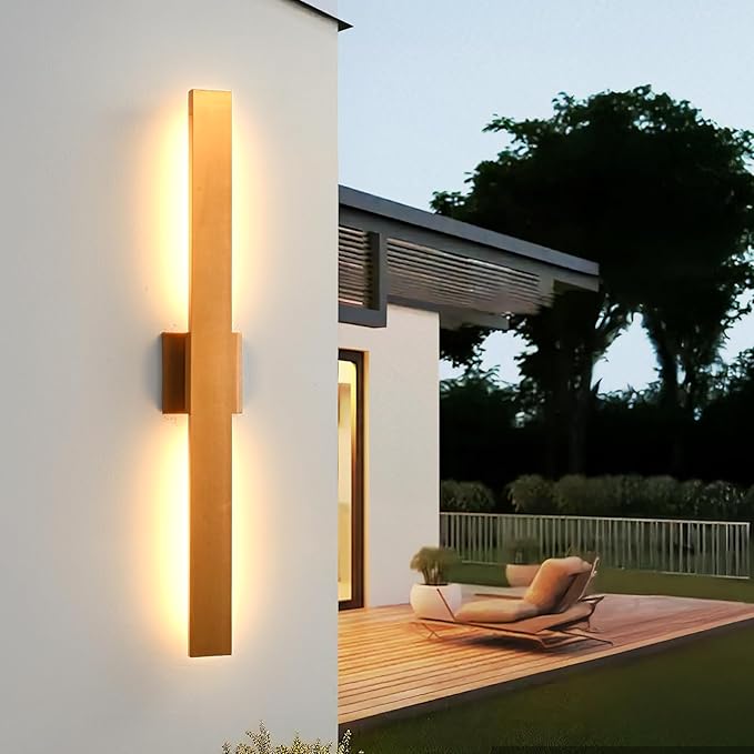 Gold Long LED Porch Lights 34 in Modern Exterior Lighting Fixtures Waterproof Outdoor Wall Lights 3000K Outside Lights for House Garage Front Door Patio1 Pack