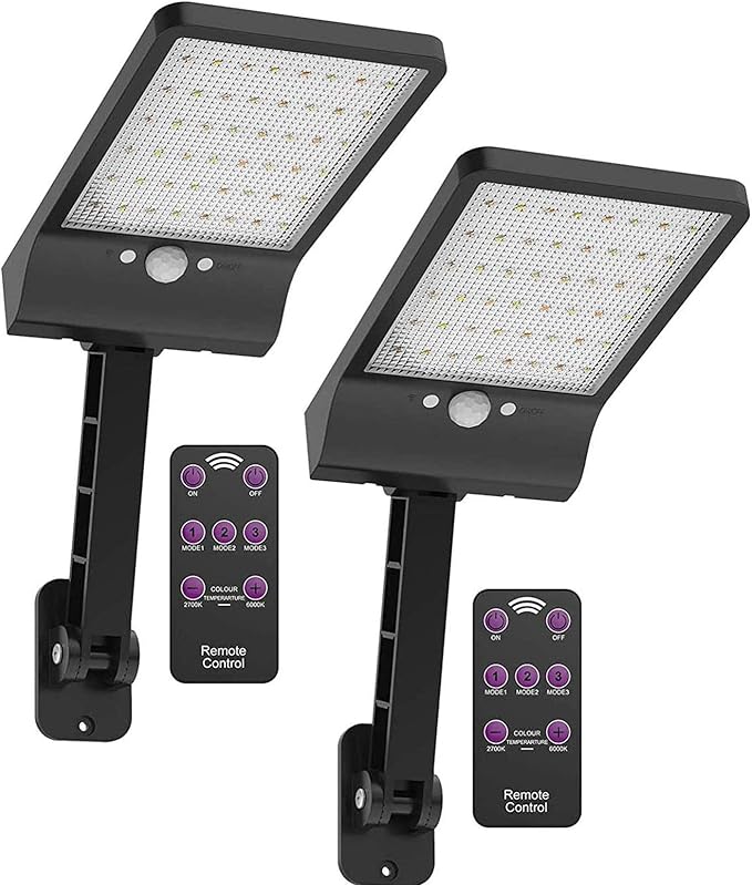 highydroLED Solar Lights Outdoor with Remote and Color Temperature Adjustment 2700K to 6000K 48LED Solar Motion Sensor Light with 3 ModesWaterproof IP65 Night Light for Garden Garage [Pack of 2]
