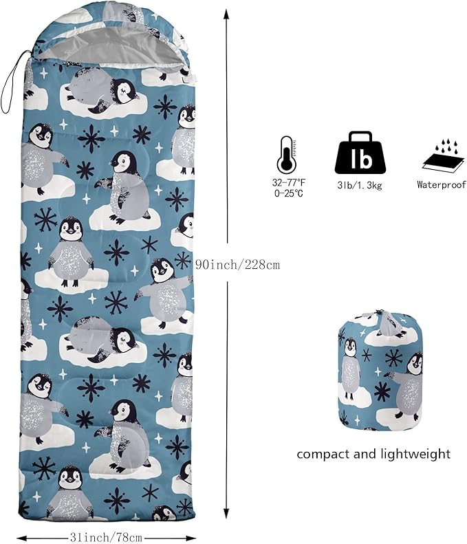 Kids Sleeping Bag for Boys and GirlsMonster Alien Print-Lightweight Warm Portable Outdoor Indoor-Waterproof Cold Weather Resistant Sleeping Bag for Camping Hiking