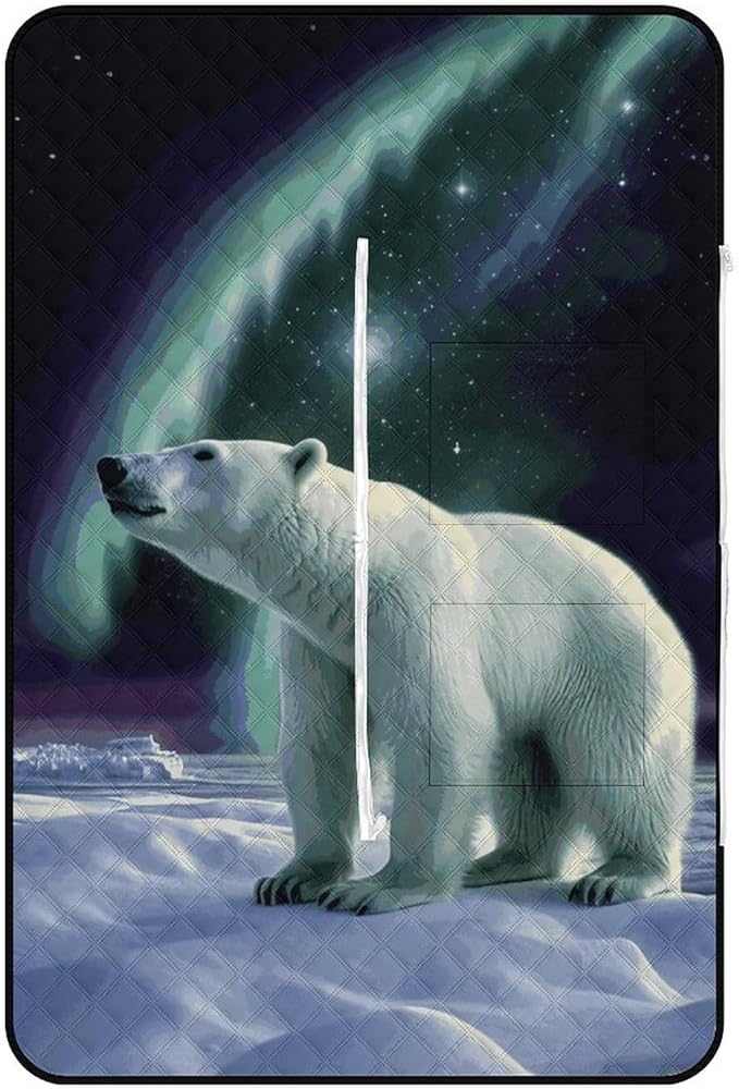 Zipper Polar Bears Northern Lights Style Picnic Mat Suitable for Travel Camping Park Or Home Use
