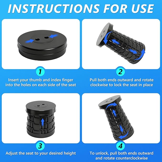 Upgraded Collapsible Stool with Table Top Portable Telescopic Seat Folding Stool for Camping Gardening Fishing Hiking BBQ Tabletop Diameter 19.7 inches