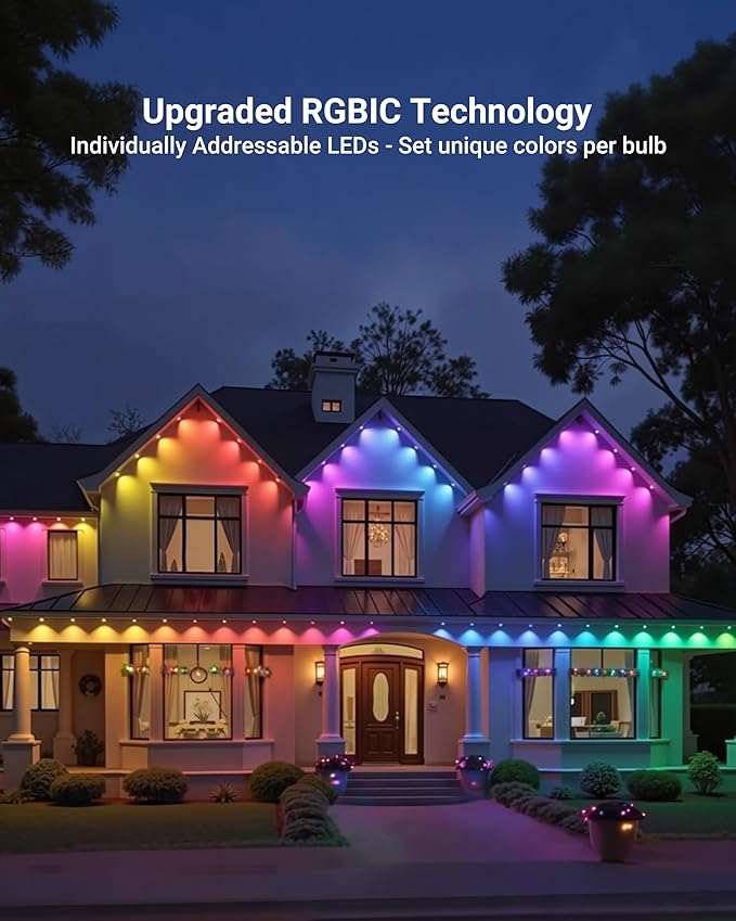 Permanent Outdoor Lights 100ft RGBICWWPW Christmas Lights with 72 Triple-LED IP67 Waterproof 45lm Tunable White for Christmas Decorations Daily and Holiday Works with Alexa Google Assistant
