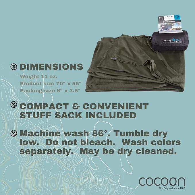 cocoon - Coolmax Travel Blanket | Compact Throw Blanket for Camping and Hiking | Fits in Backpack | Attaches to Luggage | Travel Essential | Fast Drying (Regular 70 x 55)