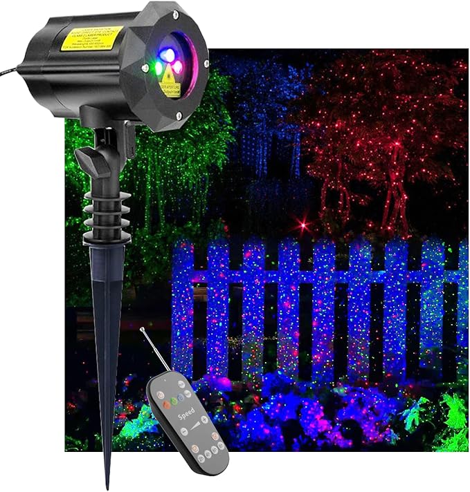 LEDMall Christmas Laser Projector Lights Outdoor Motion Firefly Red Green and Blue with Remote Control and Security Lock