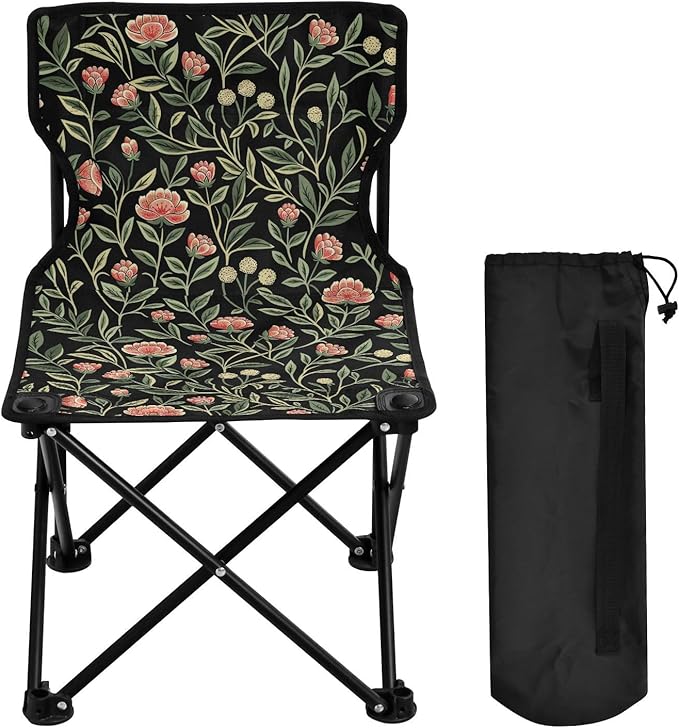 Wild Flower Red Black Portable Camp Chairs for Adults Ultralight Ice Fishing Chairs with Carrying Bag