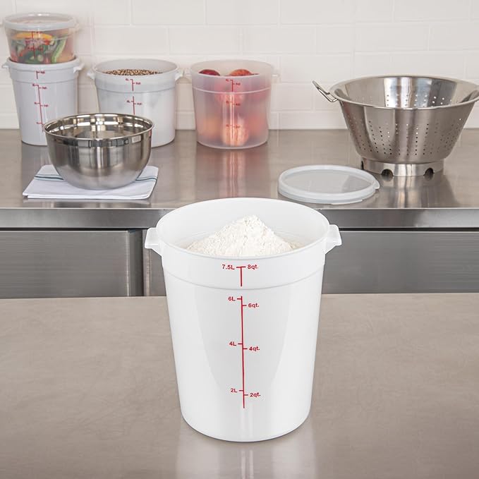Restaurantware-Met Lux 8 Quart Food Storage Containers 10 White Storage Containers - Lids Sold Separately Red Volume Markers Dishwashable Containers Side Handles For Storing Foods