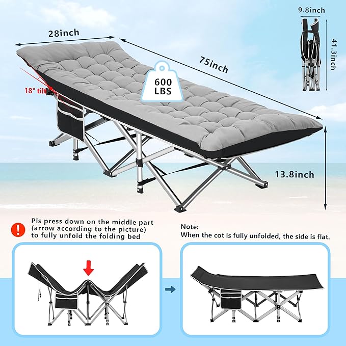 HABUTWAY Camping Cot Portable Camping Cot for Adult 28 Wide Sleeping Cot Max Load 600LBS with Thick Mattress and Carry Bag Portable Camping Bed for Outdoor Camping/Office Home Nap