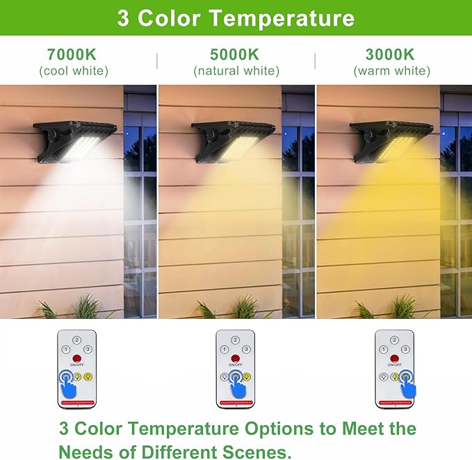 Tryme 118Leds Solar Lights Outdoor Clip Motion Sensor Lights Security Light 3 Modes 3 Color Temperature Solar Powered USB Charging (2 Pack)
