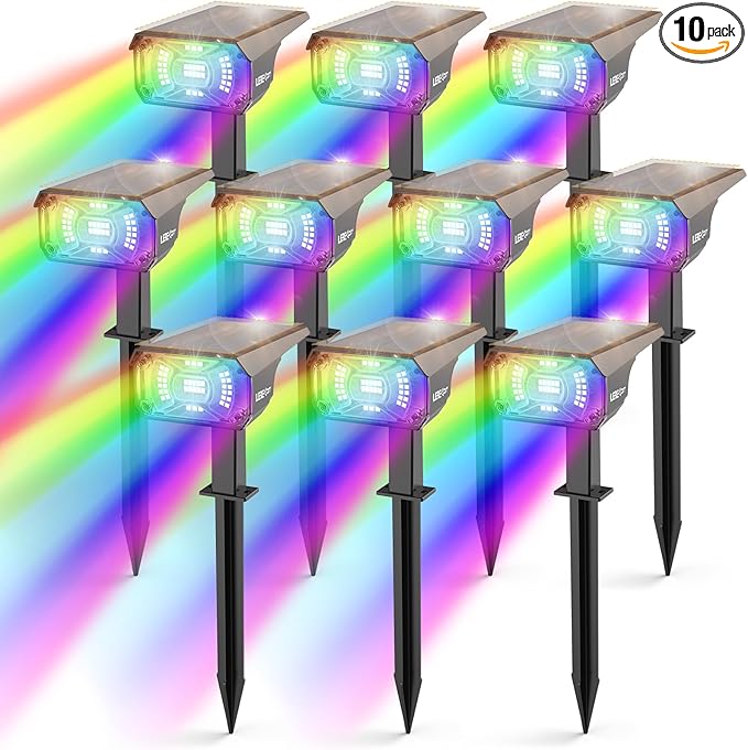 Solar Spot Lights Outdoor Color Changing IP65 Garden Lights Solar Powered Waterproof with 9 Light Modes Colored Landscape Lighting Auto On/Off for Garden Pool Area Pond Yard 10 Pack