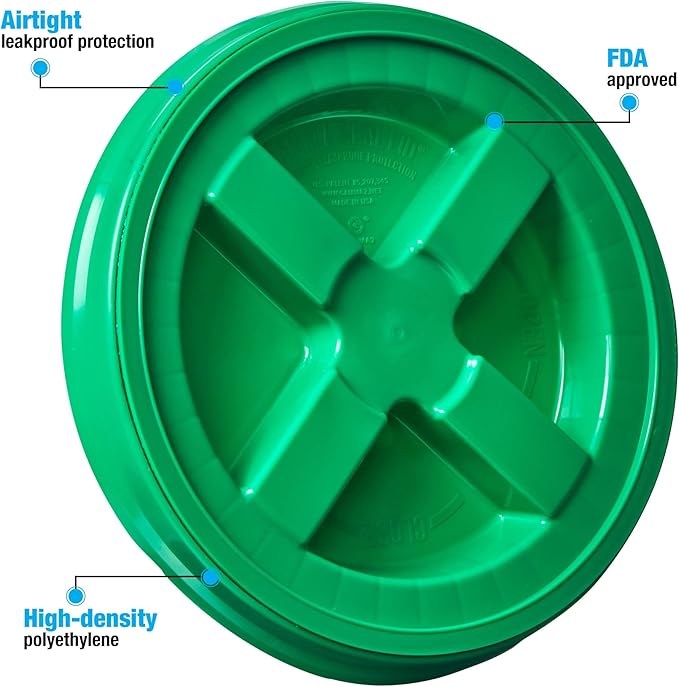 Gamma Seal Lids for 3.5 5 6 and 7 Gallon Buckets – Pack of 6 Green Gamma Lids – Food Grade BPA Free Reusable Lids Made in USA