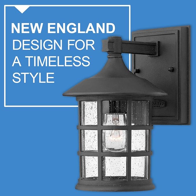 Hinkley Freeport Small Outdoor Wall Mount Lantern New England Design Cast Aluminum Clear Seedy Glass Black