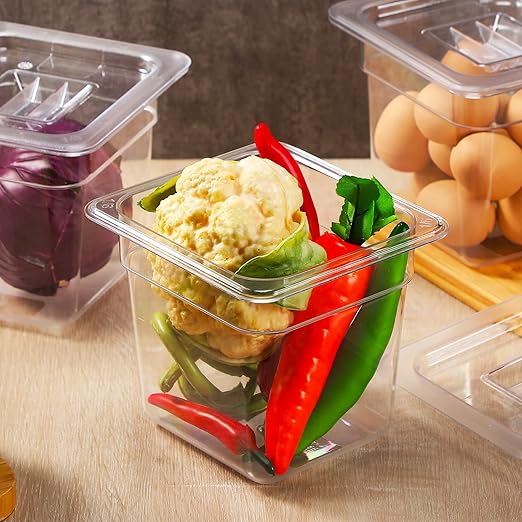 Sieral 8 Pcs 1/6 Size Food Containers with Lids - Clear Stackable Meal Prep Bins for Fridge OrganizationKitchen StorageBentoBaby FoodMicrowave Safe (6 Inch2 Quart)