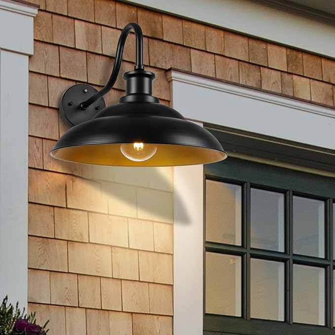 Dusk to Dawn Outdoor Barn Light Fixtures 16 Inch Dome Large Wall Sconce Farmhouse Exterior Wall Mount Light for House Garage Patio Doorway 2 Pack