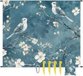 Waterproof Sandproof Beach Blanket 59''×68'' Plants &amp Bird Polyester Outdoor Picnic Blanket with 4 Stakes &amp Storage Bag for BeachCampingVacation Blue-Gray