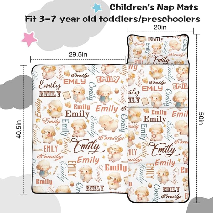 Custom Toddler Nap Mat with Name – Personalized Sleeping Bag for Kids with Pillow and Blanket Roll-Up Design