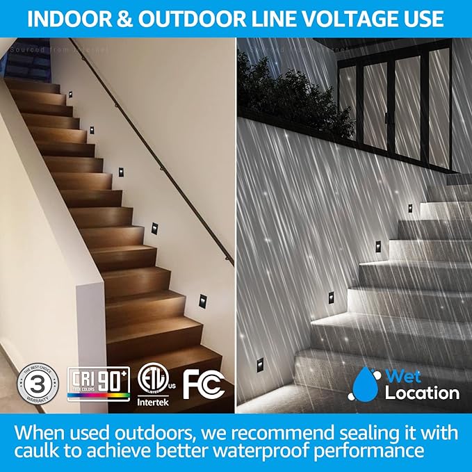 LEONLITE 5CCT 120V LED Step Lights 3.5W 150LM 5%-100% Dimmable Indoor Outdoor Waterproof Vertical Stair Light 2700K/3000K/3500K/4000K/5000K Selectable CRI90 ETL Aluminum Black Pack of 6