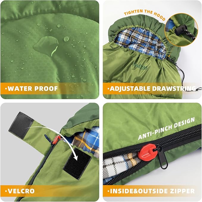Camping Sleeping Bag 32℉ Sleeping Bags for Adults Kids Teens Cold Weather Warm Sleeping Bag Winter for 3-4 Season Camping Camping Gear Equipment Traveling and Outdoors
