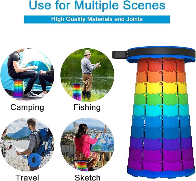 LB 2026 Upgraded Portable Collapsible Retractable Folding Stool Lightweight Telescoping Foldable Camping Stool for Adults for Outdoor Fishing Hiking Gardening Travel BBQ Hunting Indoor Activities