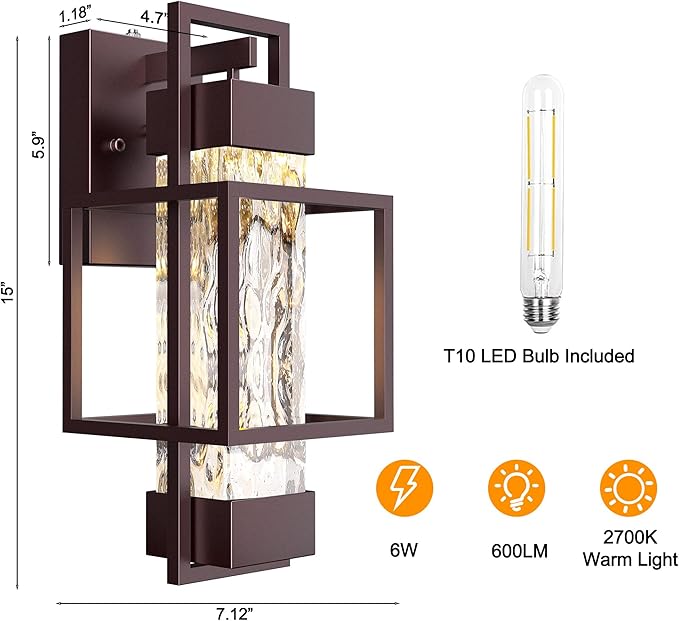 PARTPHONER Modern Outdoor Wall Lights 2 Pack 15 Dusk to Dawn Sensor Waterproof Porch Light Bronze