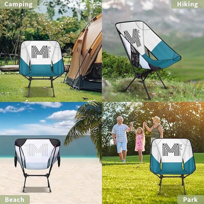 Personalized Camping Chair Portable Backpacking Chair with Side Pocket Custom Folding Camp Chairs with Name Initial Lightweight Compact Customized Outdoor Chairs