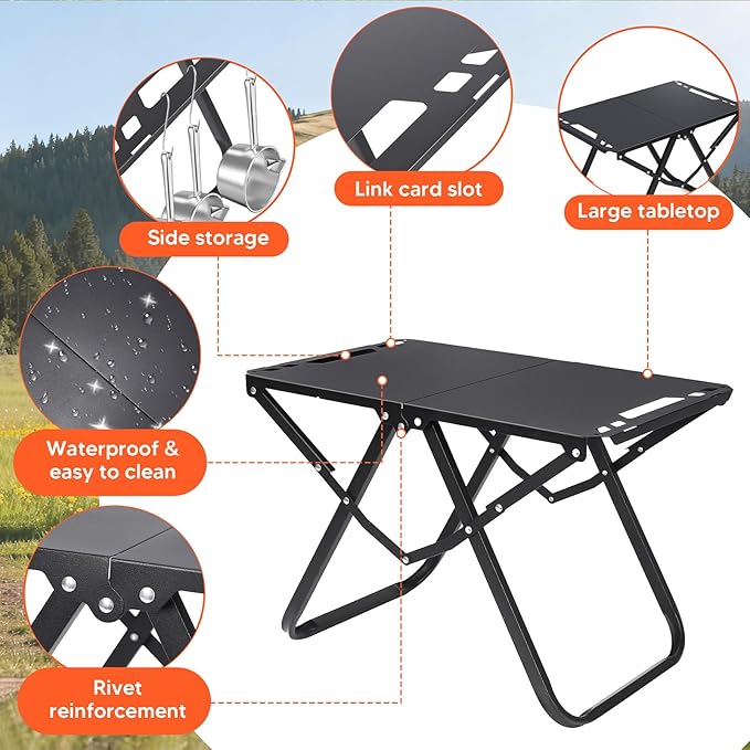 Tactical Camping Table Portable Folding Camping Table Carbon Steel Outdoor Backpacking Table with Storage Bag for Hiking Fishing Travel Picnic &amp BBQ