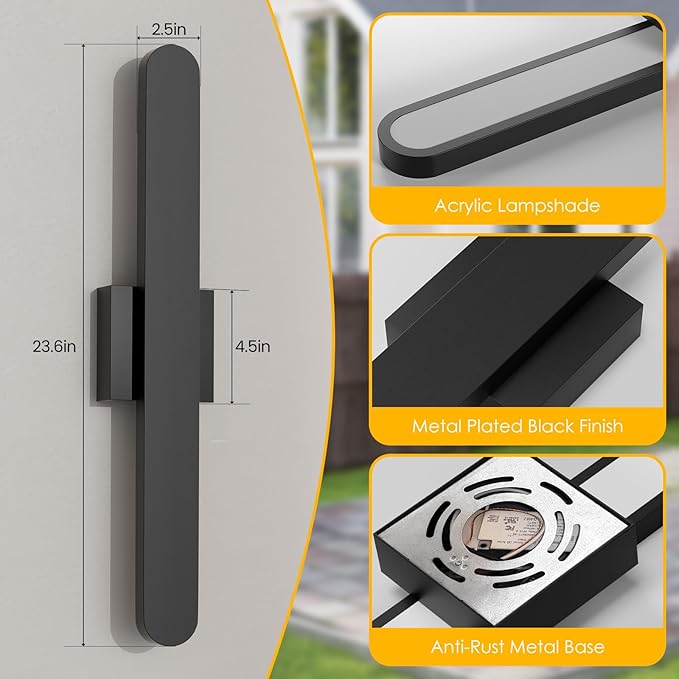 LED Outdoor Wall Lights23.6 Modern Black Outside Porch Light for House3 Color Dimmable Exterior Lighting FixtureIP65 Waterproof Linear Exterior Wall Sconce for HallwayGarage Lamp