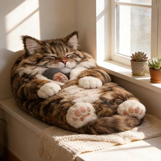 Fluffy Cat Sleeping Bag for Adults Plush Cat Shaped Sleeping Bag for Adults Adorable Cats Envelope Sleeping Bags Washable Warm Blanket for Camping and Home Lounging 68.9x31.5 Inch