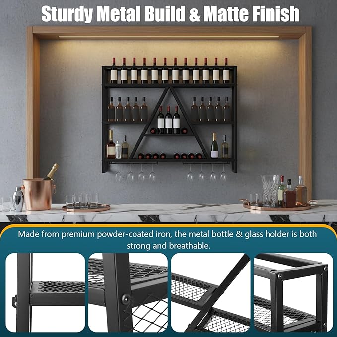 Wall Mounted Rack Multi-Purpose Bar Bottle Display Shelf Large Capacity for Kitchens Bars Cafes