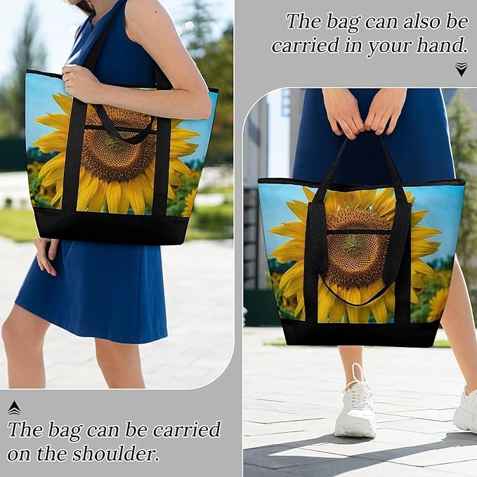 Insulated Shopping BagLarge Reusable Cooler Bags Beutiful Sunflower Printed Foldable Shopping BagTravel Waterproof Shoulder Bag