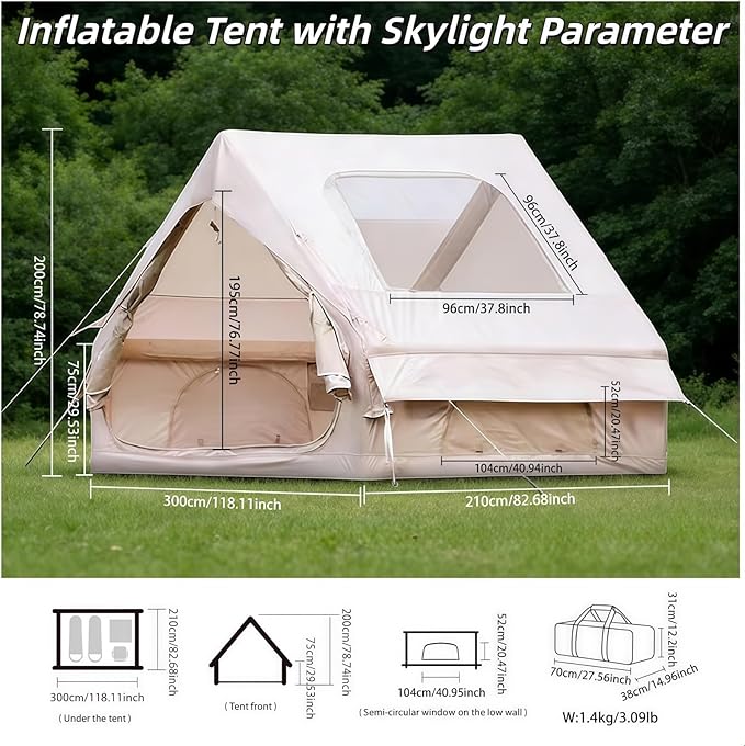 Quick Setup Inflatable Tent with Skylight for 4-6 Person Waterproof Oxford Air Glamping Tents Breathable Mosquito-Proof Screens