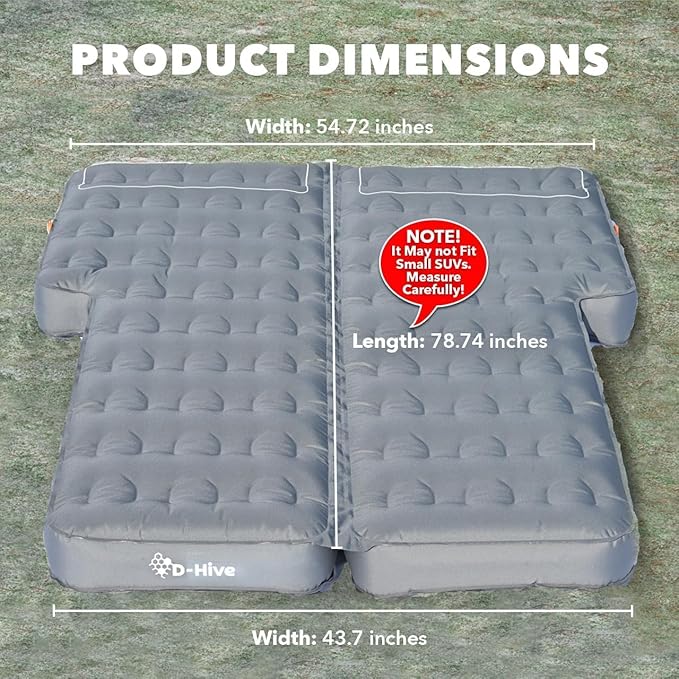D-Hive Unbeatable Durability SUV Air Mattress for Car Camping Durable Extra Thick 300D Oxford Fabric Quick Easy Set-Up w/Electric Pump Bed Mattress Mattress for SUV Car Air Mattress