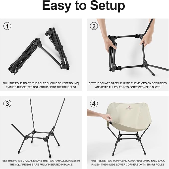 CAMEL CROWN Folding Camping Chair Lightweight Portable Compact Lawn Chair with Side Pocket for Outdoor Travel Beach Picnic Hiking Backpacking Khaki