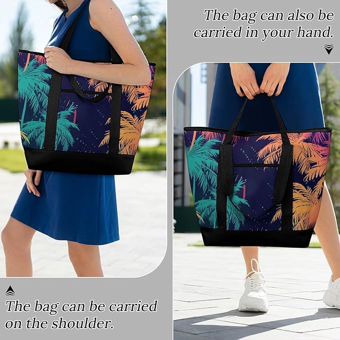 Insulated Shopping BagLarge Reusable Cooler Bags Colorful Palm Trees Printed Foldable Shopping BagTravel Waterproof Shoulder Bag