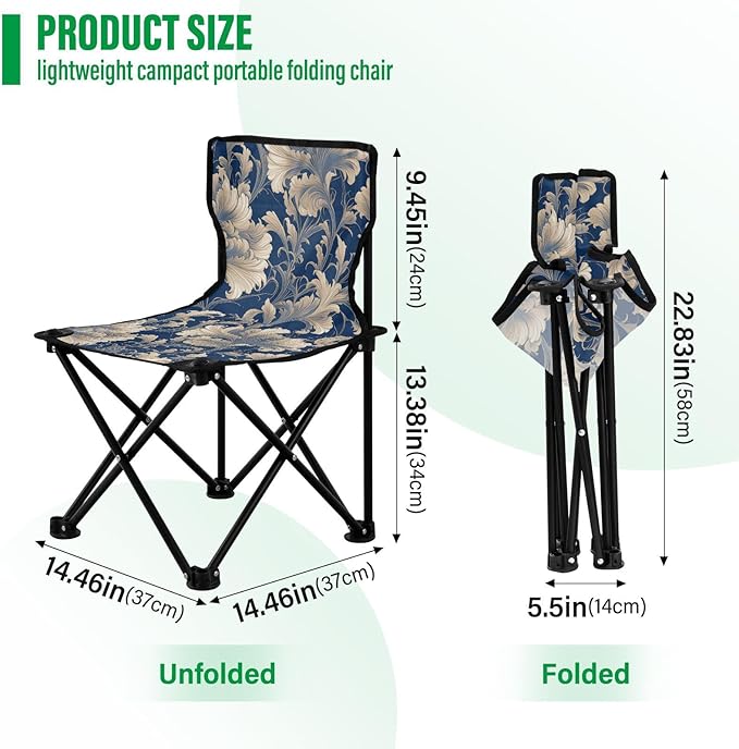 Gold Leaf Dark Blue Compact Camp Chairs Ultra Lightweight Portable Chair with Carrying Bag Lawn Chairs for Adults Heavy Duty for Outdoor Concert