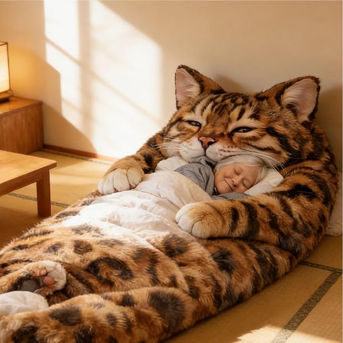 Cat Shaped Sleeping Bag 175x80cm Warm Cute Cat Design Washable Fabric and Velvet for Adults Cold Weather Camping Travel Outdoor Nap Indoor