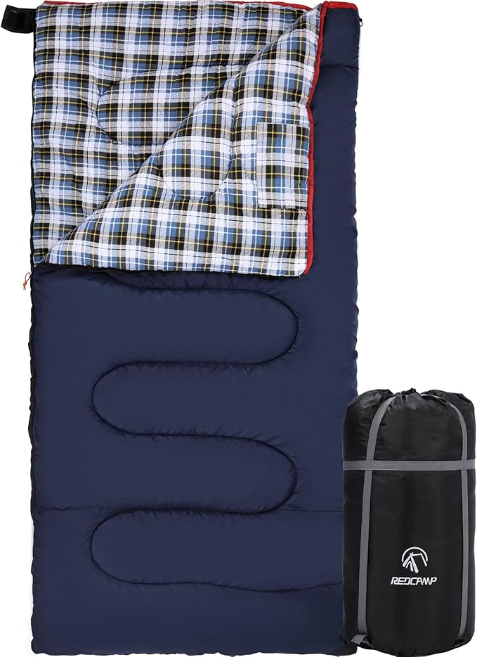 REDCAMP Cotton Flannel Sleeping Bag for Camping Backpacking Adults Cold Weather Envelope Sleeping Bags with 2/3/4/6lbs Filling