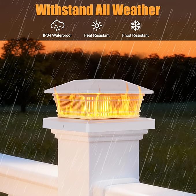 8 Pack Flame Post Solar Lights Flickering Flame &amp Warm Light Solar Lights for Fence Posts Waterproof Deck Post Lights for Porch Garden Yard for 4x4 5x5 6x6 Vinyl/Wooden Posts White
