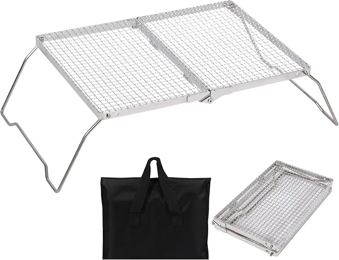 REDCAMP 17 Large Folding Campfire Grill with Mesh 304 Stainless Steel Grate Heavy Duty Portable Camping Grill with Carrying Bag for Outdoor Cooking BBQ